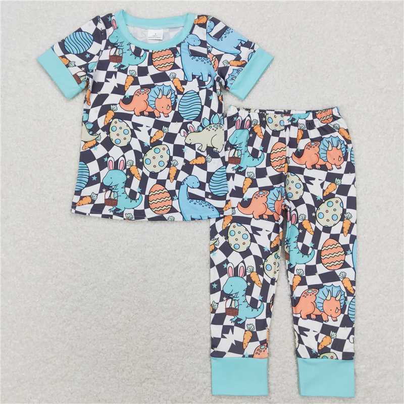 RTS BSPO0283 Kids Summer Top With Long Pants Baby Boys Toddler Easter Dinosaurs Eggs Shirt Pants Pajamas Clothes Sets