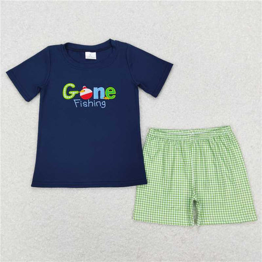 RTS BSSO0395 Baby Boys Short Sleeve Gone Fishing Shirts Shorts Outfits Clothes Sets