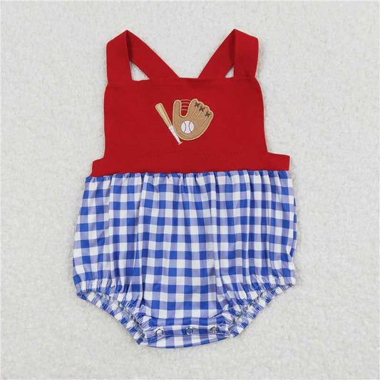 RTS SR0616 Baby Boys Romper Baby Infant Boys Baseball Red Blue Checkered Rompers