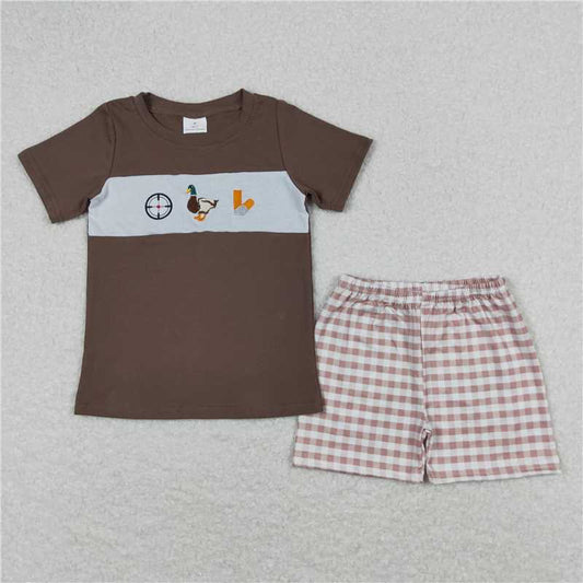 RTS BSSO0573 Baby Boys Brown Checkered Duck Shorts Summer Shorts Clothes Sets