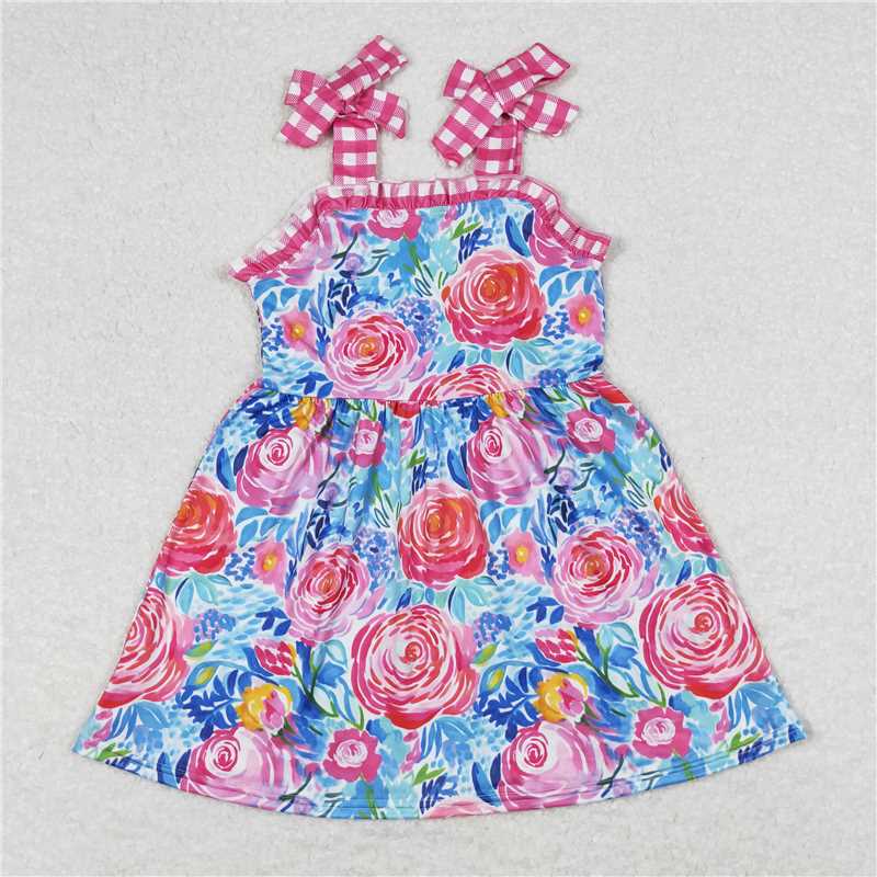 Baby Girls Pink Flowers Straps Sibling Summer Dresses Rompers Clothes Sets