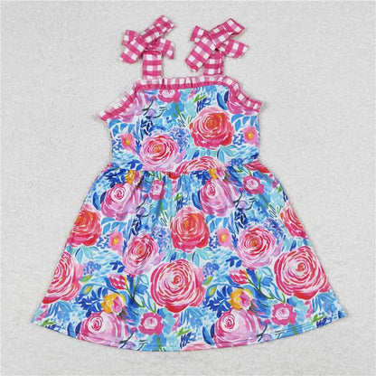 Baby Girls Pink Flowers Straps Sibling Summer Dresses Rompers Clothes Sets