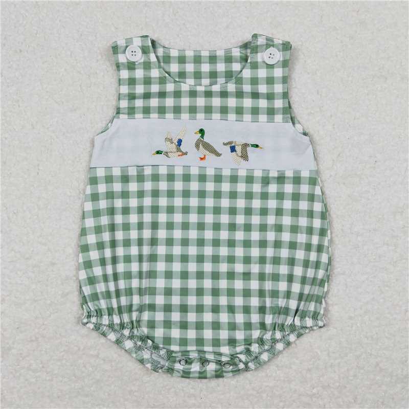 Baby Girls Boys Sibling Ducks Tunic Green Checkered Shorts Rompers Outfits Clothes Sets