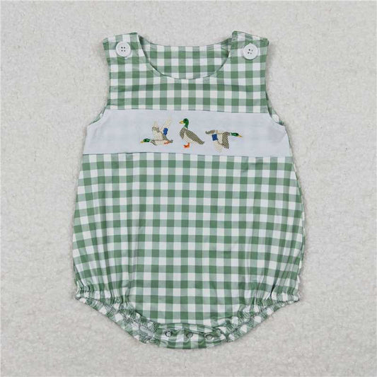 RTS SR1066 Baby Boys Romper Baby Infant Boys Green Checkered Duck Sleeveless Rompers