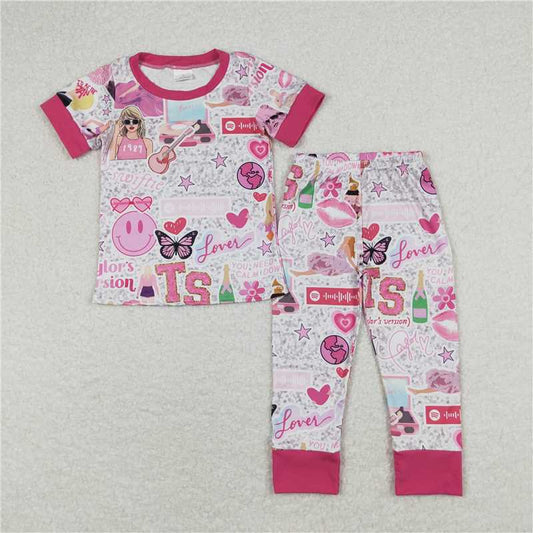 RTS GSPO1427 Baby Girls Pop Singer Pink Pajamas Set Shirt Top And Pants Outfit Clothes Set for Infants