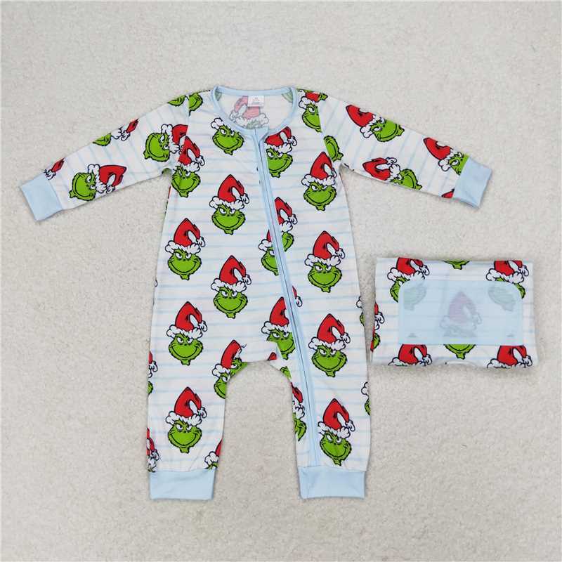 Baby Boys Green Face Christmas Sibling Sister Bamboo Pajamas Clothes Sets