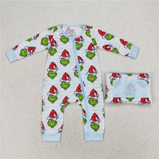 Baby Boys Green Face Christmas Sibling Sister Bamboo Pajamas Clothes Sets