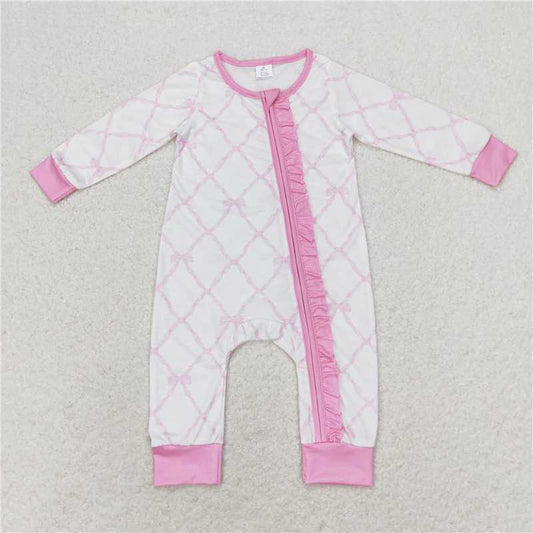 Baby Girls Bamboo Pink Bows Sibling Rompers Bamboo Pajamas Clothes Sets