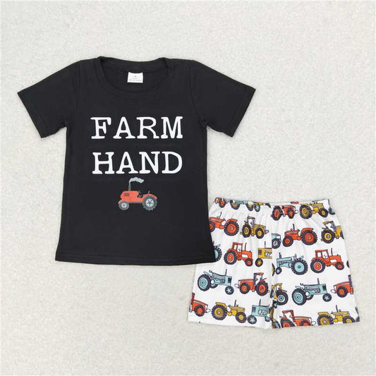 BSSO0942 Boys farm tractor black short-sleeved shorts set