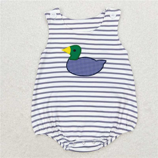 RTS SR1592 Baby Boys Romper Baby Boys Embroidery Blue Stripes Duck Summer Sleeveless Rompers