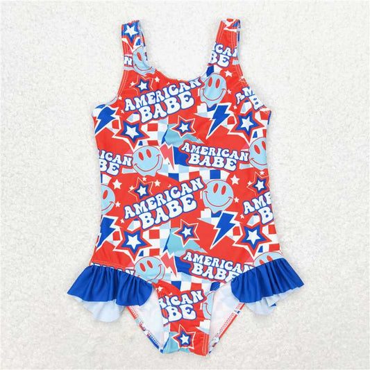 RTS S0214 Baby Girls' Ruffle One Piece Swimsuit 4th of July American Babe Patriotic Swimwear for Infants