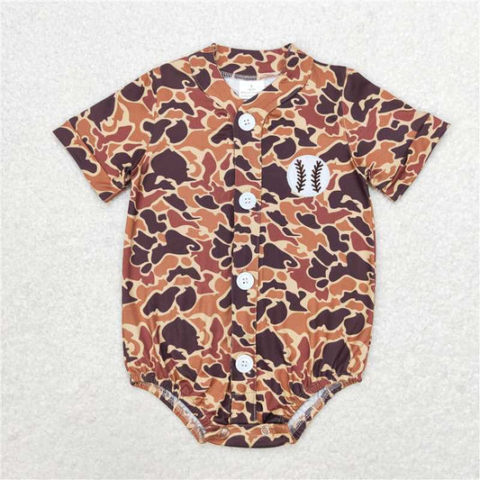 RTS SR1684 Baby Boys Romper Baby Infant Boys Camo Baseball Buttons Short Sleeve Rompers
