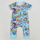 SR1723 Bamboo Boys cartoon dog blue zip-up short-sleeved onesie