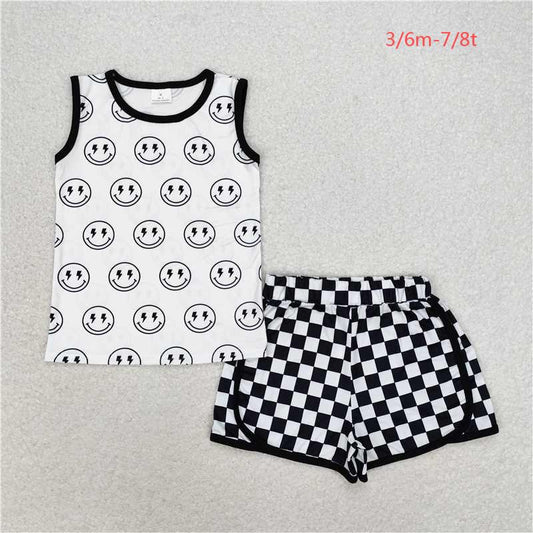 BSSO0972 Boy Lightning Smile sleeveless black and white checked shorts set