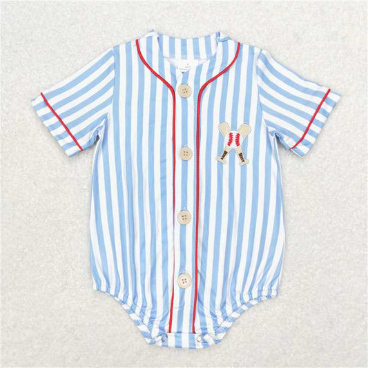 RTS SR1459 Baby Boys Romper Baby Infant Boys Blue Stripes Baseball Summer Rompers