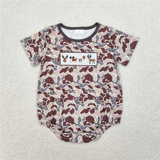 RTS SR1785 Baby Boys Romper Baby Boys Embroidery Camo Deer Hunting Dogs Short Sleeve Summer Rompers