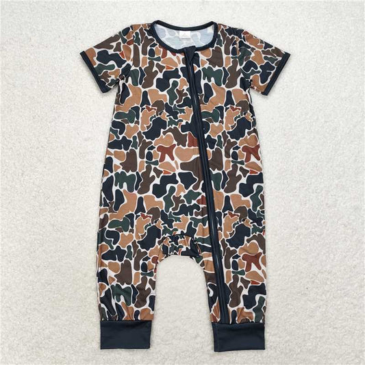 Baby Boys Sibling Brown Camo Rompers Bamboo Pajamas Clothes Sets