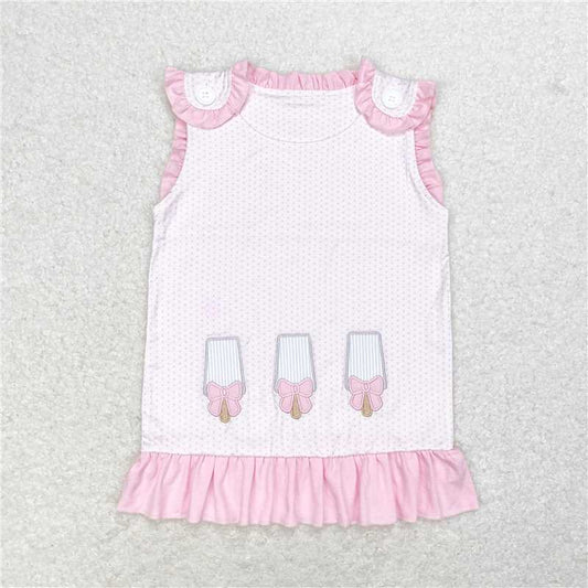 GT0534 Embroidered bow ice cream pink polka dot sleeveless top