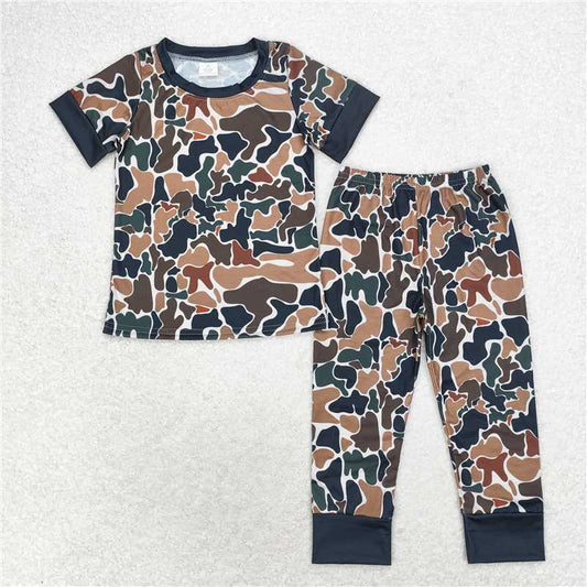 BSPO0443 Bamboo green camouflage beige short sleeved trousers pajama set