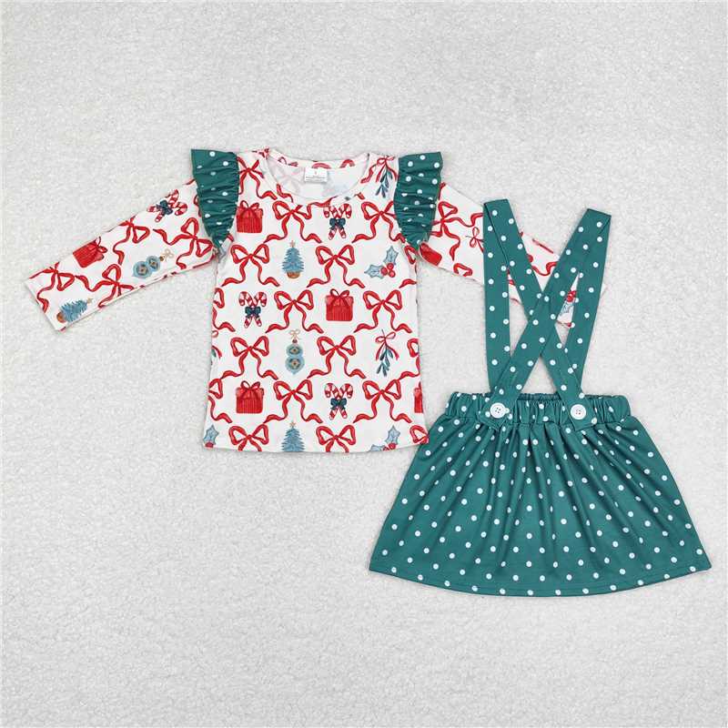 Sibling Baby Girls Christmas Bows Gifts Skirt Rompers Clothes Sets