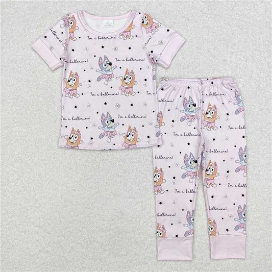RTS GSPO1697 Baby Girls Pink Floral Top And Pants Pajamas Set Cute Dog Print Sleepwear Comfortable Cotton Clothes Set for Infants