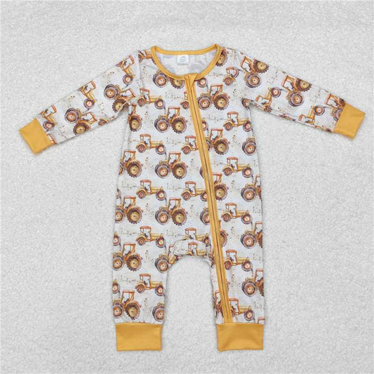 Sibling Brother Baby Boys Farm Trucks Bamboo Rompers Pajamas