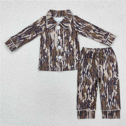 Sibling Boys Baby Boys Camo Fall  Buttons Top Pants Pajamas Clothes Sets