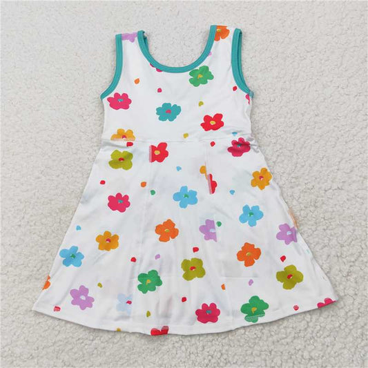 RTS GSD2346 Baby Girls Sleeveless Colorful Flowers Yoga Knee-Length Dresses Comfortable Cotton Rompers for Infants