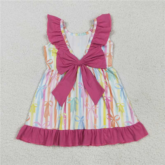 RTS GSD2322 Baby Girls Knee-Length Dress Colorful Stripe with Bows Cute And Fashionable Girls Outfit for Special Occasions