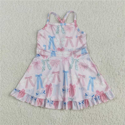 RTS GSD2295 Baby Girls Colorful Bows Yoga Ruffle Knee-Length Dresses