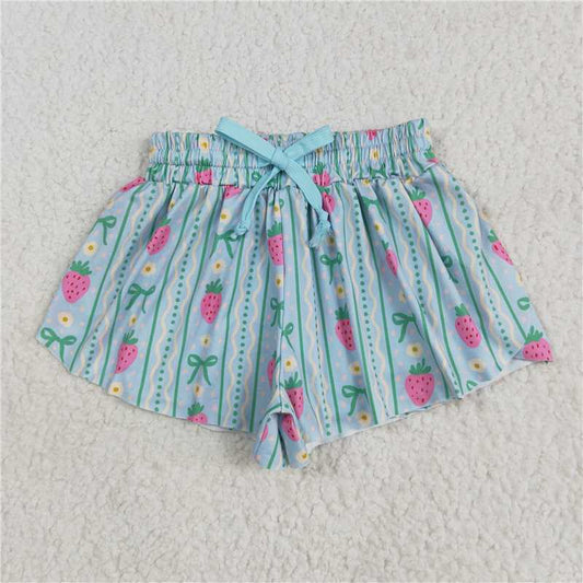 RTS SS0580 Baby Girls Summer Shorts Bottoms with Strawberry Green Bows