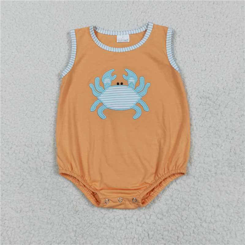 RTS SR3058 Baby Boys Romper Embroidery Baby Boys Sleeveless Crab Rompers