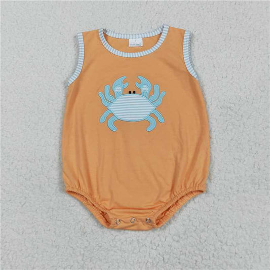 RTS SR3058 Baby Boys Romper Embroidery Baby Boys Sleeveless Crab Rompers