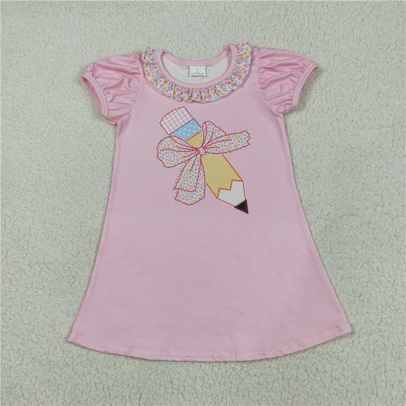RTS GSD2017 Baby Girls Pencil Bow A-Line Knee-Length Dresses Cute Toddler Girls Outfits Soft Cotton Clothes for Little Girls