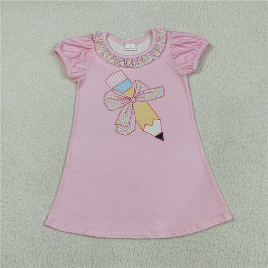 RTS GSD2017 Baby Girls Pencil Bow A-Line Knee-Length Dresses Cute Toddler Girls Outfits Soft Cotton Clothes for Little Girls