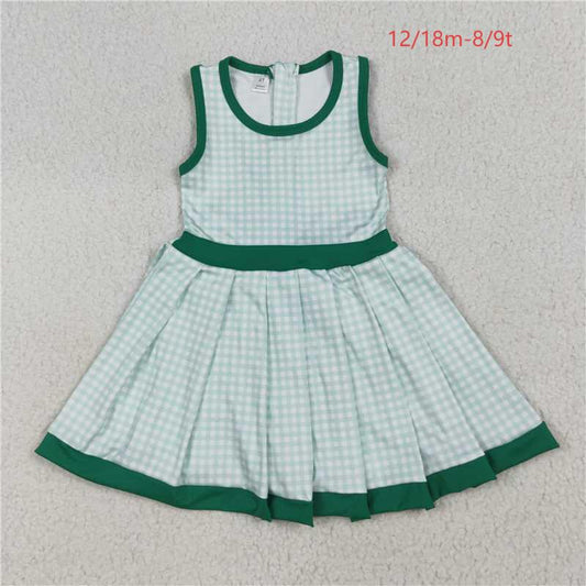 Sibling 3 Colors Baby Girls Plaid Sleeveless Ruffle Short Yoga Knee Length Dresses  C8.14