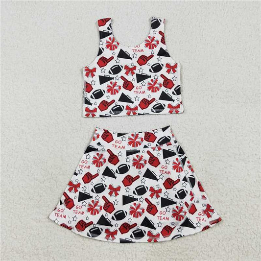 RTS GSD2693 Baby Girls Team Red Football Bows Yoga Sets Vest Top Short Skirts Outfit for Little Girls