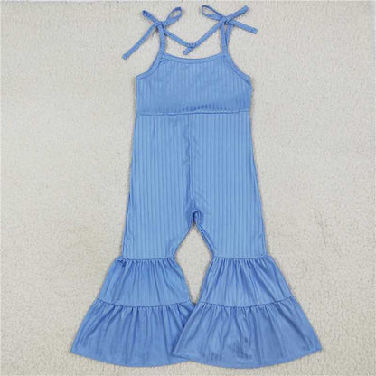 Sibling Baby Girls Colorful Strap Bell Bottom Ribbed Jumpsuits 7.25