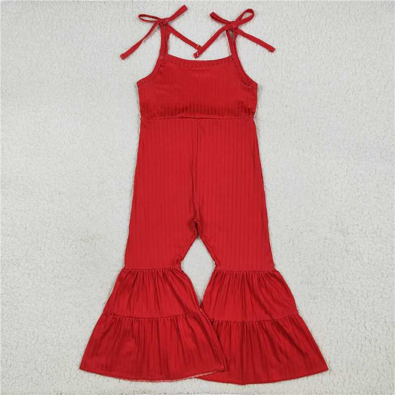 Sibling Baby Girls Colorful Strap Bell Bottom Ribbed Jumpsuits 7.25