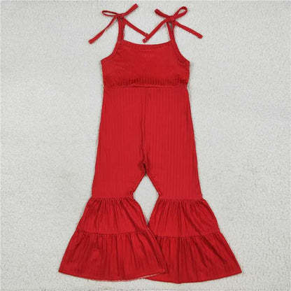 Sibling Baby Girls Colorful Strap Bell Bottom Ribbed Jumpsuits 7.25