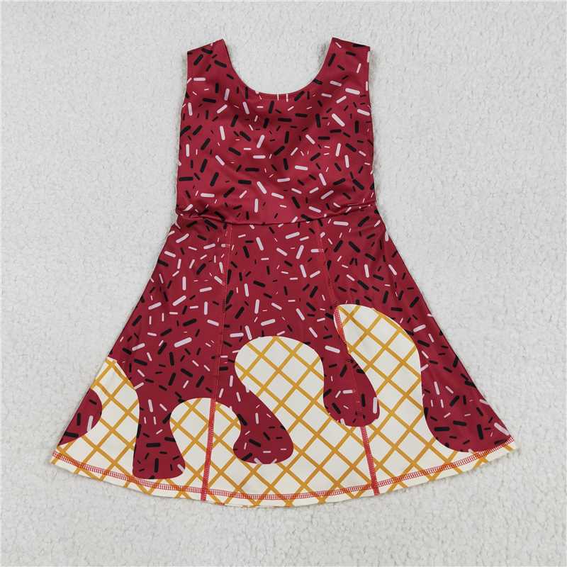 7 Colors Sibling Baby Girls Ice-cream Drip Sprinkles Yoga Skort Knee Length Dresses 7.31