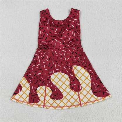 7 Colors Sibling Baby Girls Ice-cream Drip Sprinkles Yoga Skort Knee Length Dresses 7.31