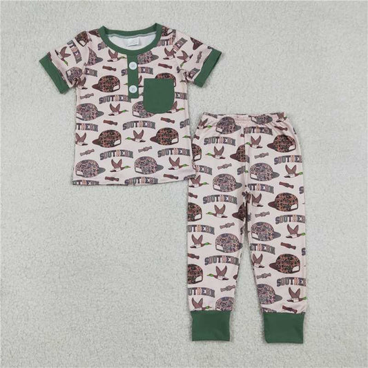 RTS BSPO0597 Kids Summer Top With Long Pants Baby Boys Camo Hats Ducks Pocket Top Pants Southern Clothes Sets