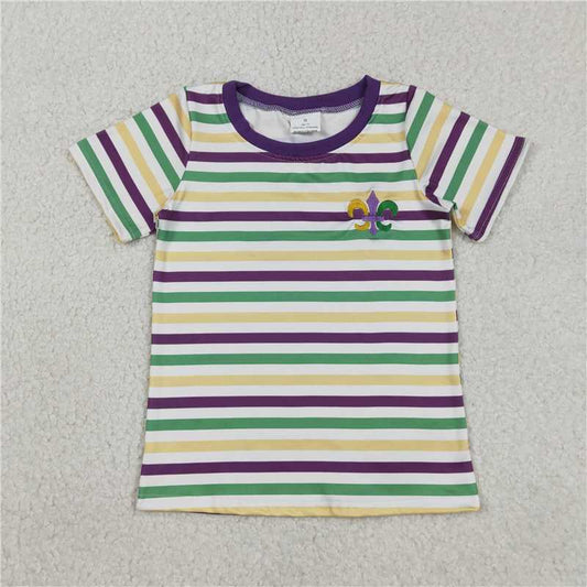 RTS BT1437 Baby Boys Top Embroidery Anchors Baby Boys Mardigras Stripes T-shirts Top