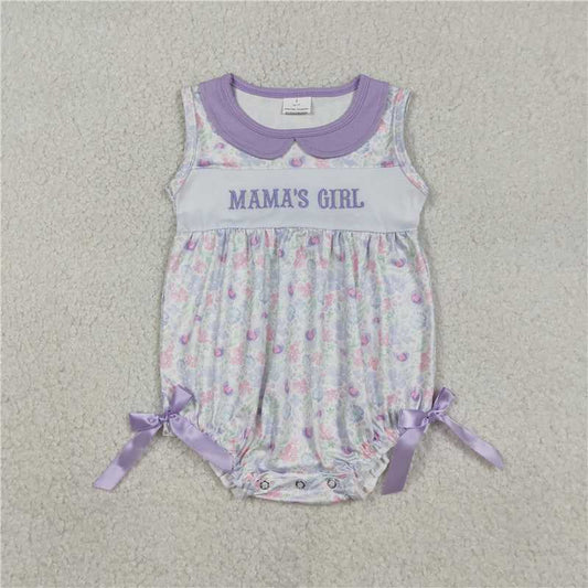 RTS SR3591 Lavender Floral Embroidery Rompers for Mama's Girl Sleeveless Bows Collar Baby Girl Rompers