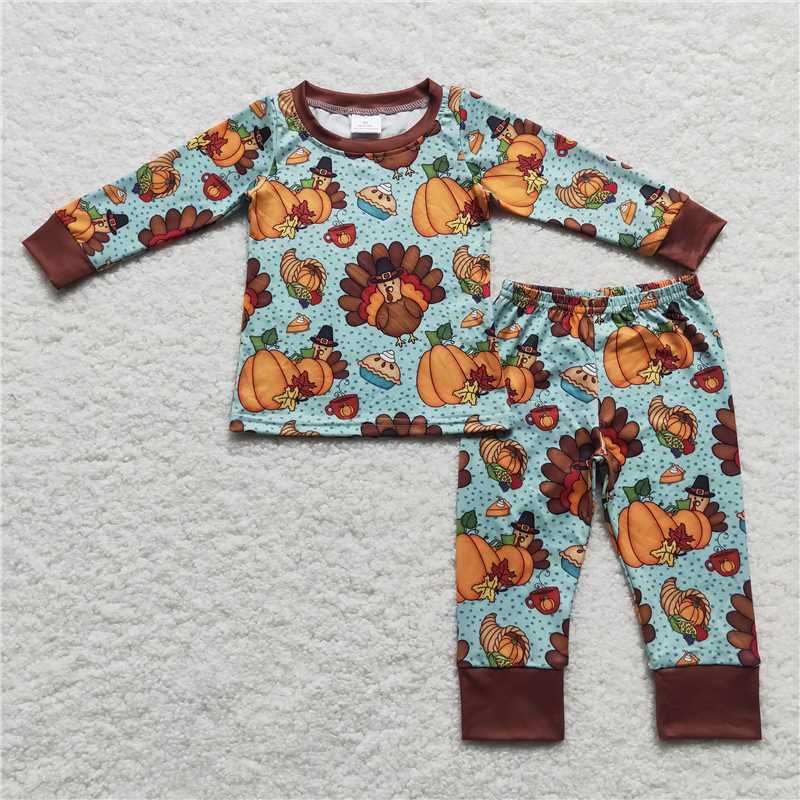 Baby Girls Boys Pumpkin Turkey Brown Sibling Rompers Clothes Sets