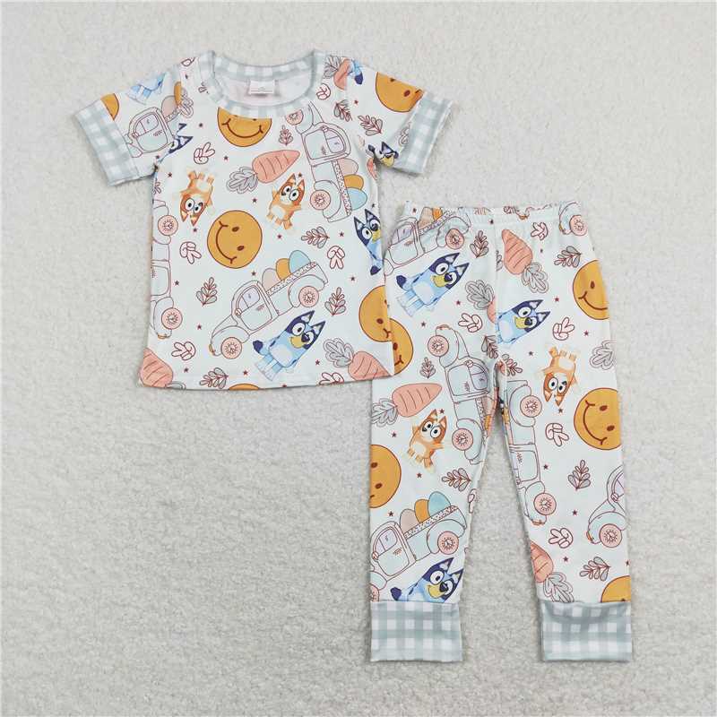 RTS BSPO0301 Kids Summer Top With Long Pants Baby Boys Easter Dog Carrots Shirts Pants Pajamas Clothes Sets