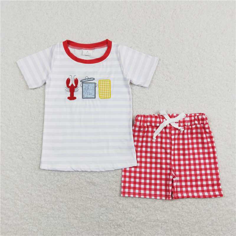 RTS BSSO0419 Baby Boys Crawfish Boiled Tee Shirts Tops Shorts Clothes Sets