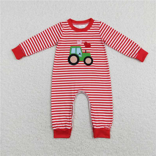 Sibling Baby Boys Girls Valentines Tractor Hearts Rompers Pajamas Clothes Sets