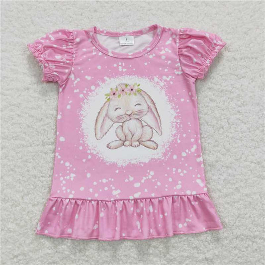 RTS GT0466 Baby Girls Pink Easter Rabbit Short Sleeve Tee Shirt Cute Tops for Little Ones